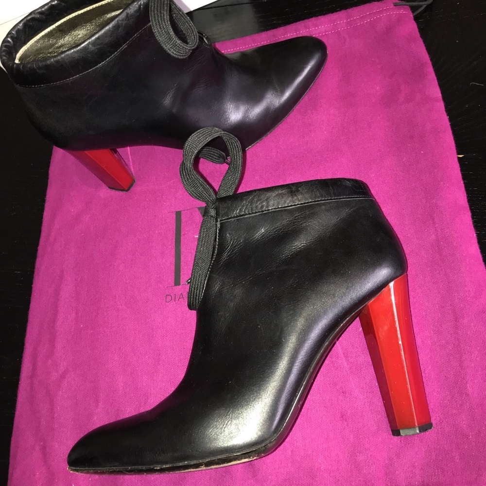 RAE Black Leather Red Heel Ankle Women's Booties